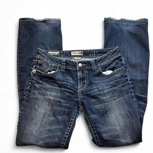 Mek Denim buckle bootcut dark wash denim jeans actual fit 32x33
